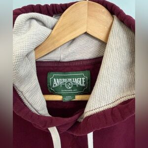 Vintage American Eagle Men's Maroon Thermal Lined Hoodie Sweatshirt - Sz M